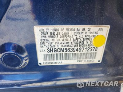 Zdjęcie 12 z 12 samochodu: 2004 HONDA ACCORD LX VIN:3HGCM56394G712378 - miniatura