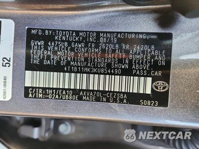 Zdjęcie 12 z 12 samochodu: 2019 TOYOTA CAMRY SE VIN:4T1B11HK3KU854490 - miniatura