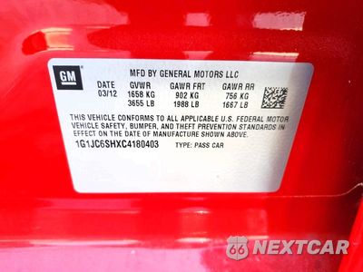 Zdjęcie 12 z 12 samochodu: 2012 CHEVROLET SONIC LT VIN:1G1JC6SHXC4180403 - miniatura