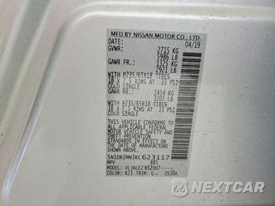 Zdjęcie 13 z 13 samochodu: 2019 NISSAN PATHFINDER SV VIN:5N1DR2MN3KC623117 - miniatura