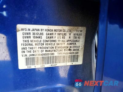 Zdjęcie 12 z 12 samochodu: 2009 HONDA FIT SPORT VIN:JHMGE88409S031383 - miniatura