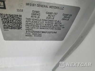 Zdjęcie 12 z 12 samochodu: 2019 CHEVROLET MALIBU LT VIN:1G1ZD5ST8KF137194 - miniatura
