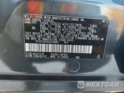 Zdjęcie 12 z 12 samochodu: 2012 TOYOTA RAV4 BASE VIN:2T3ZF4DV4CW138885 - miniatura