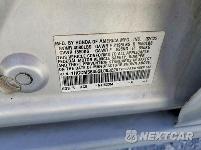 Zdjęcie 12 z 12 samochodu: 2005 HONDA ACCORD LX VIN:1HGCM56465L003226 - miniatura