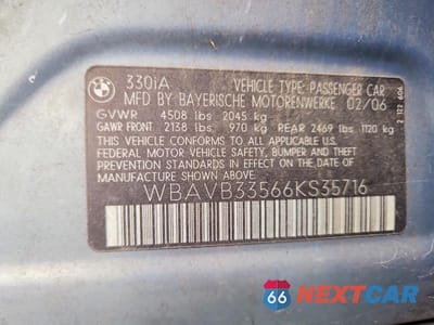 Zdjęcie 12 z 12 samochodu: 2006 BMW 330 I VIN:WBAVB33566KS35716 - miniatura