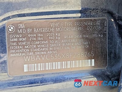 Zdjęcie 13 z 13 samochodu: 2008 BMW 3 SERIES I SULEV VIN:WBAVC535X8FZ88265 - miniatura