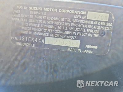 Zdjęcie 9 z 9 samochodu: 2008 SUZUKI AN400 VIN:JS1CK44A182102368 - miniatura