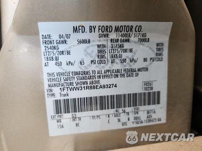 Zdjęcie 12 z 12 samochodu: 2008 FORD F350 SRW SUPER DUTY VIN:1FTWW31R88EA93274 - miniatura