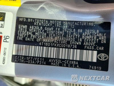 Zdjęcie 12 z 12 samochodu: 2012 TOYOTA CAMRY HYBRID LE VIN:4T1BD1FKXCU018736 - miniatura