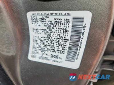 Zdjęcie 12 z 12 samochodu: 2004 NISSAN PATHFINDER SE VIN:JN8DR09Y84W916626 - miniatura