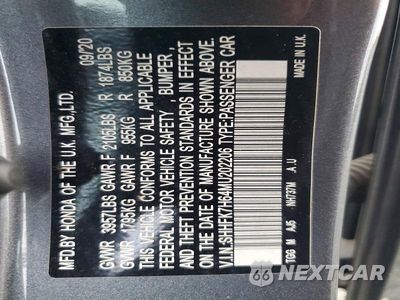 Zdjęcie 12 z 12 samochodu: 2021 HONDA CIVIC EX VIN:SHHFK7H64MU202206 - miniatura