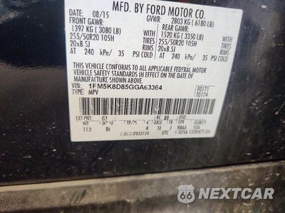 Zdjęcie 13 z 13 samochodu: 2016 FORD EXPLORER XLT VIN:1FM5K8D85GGA63364 - miniatura