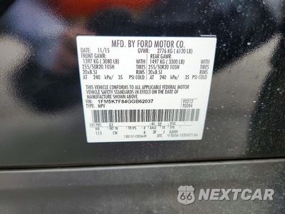 Zdjęcie 13 z 13 samochodu: 2016 FORD EXPLORER LIMITED VIN:1FM5K7F84GGB62037 - miniatura