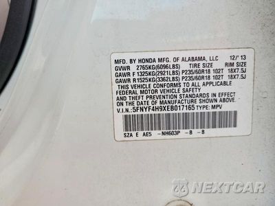 Zdjęcie 13 z 13 samochodu: 2014 HONDA PILOT TOURING VIN:5FNYF4H9XEB017165 - miniatura