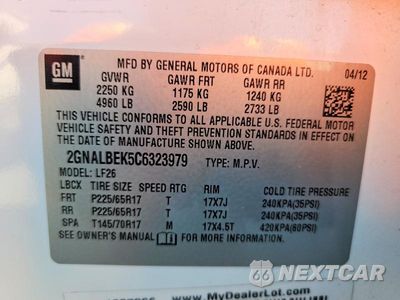 Zdjęcie 12 z 12 samochodu: 2012 CHEVROLET EQUINOX LS VIN:2GNALBEK5C6323979 - miniatura