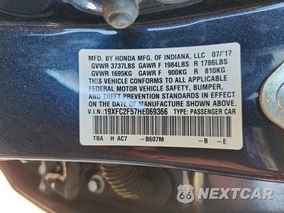 Zdjęcie 12 z 12 samochodu: 2017 HONDA CIVIC LX VIN:19XFC2F57HE069366 - miniatura