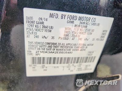 Zdjęcie 12 z 12 samochodu: 2014 FORD EDGE SPORT VIN:2FMDK3AK2EBB35480 - miniatura