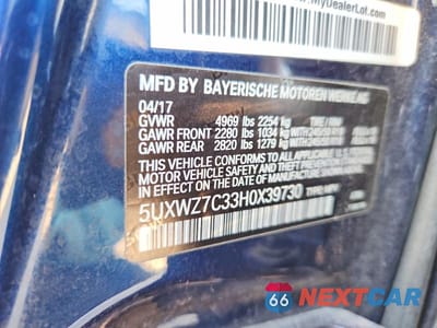 Zdjęcie 12 z 12 samochodu: 2017 BMW X3 SDRIVE28I VIN:5UXWZ7C33H0X39730 - miniatura