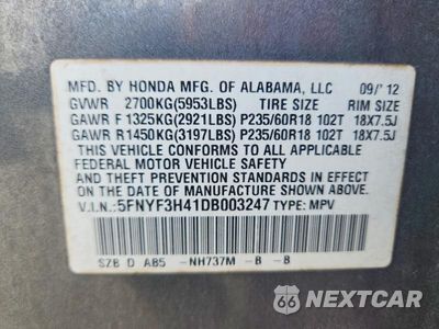 Zdjęcie 13 z 13 samochodu: 2013 HONDA PILOT EX VIN:5FNYF3H41DB003247 - miniatura
