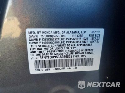 Zdjęcie 13 z 13 samochodu: 2012 HONDA PILOT TOURING VIN:5FNYF3H95CB029862 - miniatura