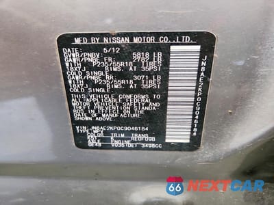 Zdjęcie 13 z 13 samochodu: 2012 NISSAN QUEST 3.5 S VIN:JN8AE2KP0C9046184 - miniatura