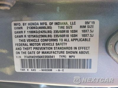Zdjęcie 14 z 14 samochodu: 2019 HONDA CR-V EX VIN:7FARW2H56KE056941 - miniatura