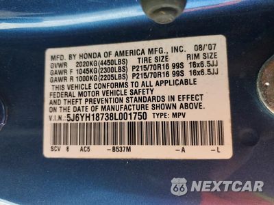 Zdjęcie 12 z 12 samochodu: 2008 HONDA ELEMENT EX VIN:5J6YH18738L001750 - miniatura