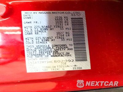 Zdjęcie 12 z 12 samochodu: 2017 NISSAN ROGUE SV VIN:5N1AT2MT5HC802092 - miniatura