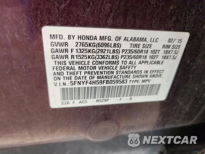 Zdjęcie 13 z 13 samochodu: 2015 HONDA PILOT EXL VIN:5FNYF4H59FB059583 - miniatura