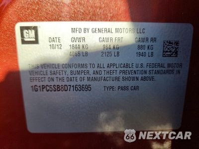 Zdjęcie 12 z 12 samochodu: 2013 CHEVROLET CRUZE LT VIN:1G1PC5SB8D7163695 - miniatura