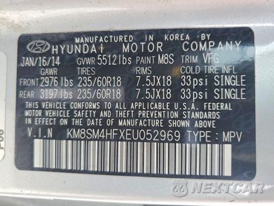 Zdjęcie 13 z 13 samochodu: 2014 HYUNDAI SANTA FE GLS VIN:KM8SM4HFXEU052969 - miniatura