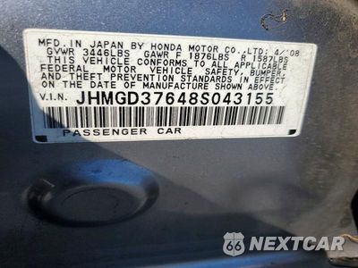 Zdjęcie 12 z 12 samochodu: 2008 HONDA FIT SPORT VIN:JHMGD37648S043155 - miniatura