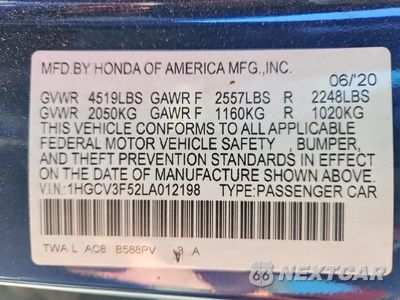 Zdjęcie 12 z 12 samochodu: 2020 HONDA ACCORD HYBRID EXL VIN:1HGCV3F52LA012198 - miniatura
