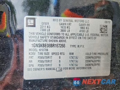 Zdjęcie 13 z 13 samochodu: 2011 CHEVROLET TAHOE K1500 LT VIN:1GNSKBE08BR167266 - miniatura
