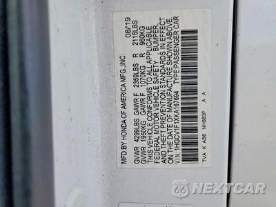 Zdjęcie 12 z 12 samochodu: 2019 HONDA ACCORD LX VIN:1HGCV1F1XKA167694 - miniatura
