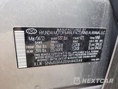 Zdjęcie 13 z 13 samochodu: 2022 HYUNDAI SANTA FE SEL VIN:5NMS34AJ5NH440544 - miniatura