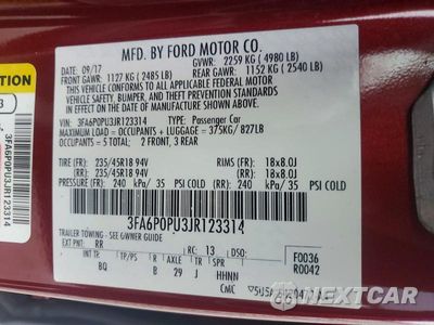 Zdjęcie 12 z 12 samochodu: 2018 FORD FUSION SE PHEV VIN:3FA6P0PU3JR123314 - miniatura