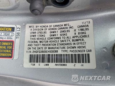 Zdjęcie 12 z 12 samochodu: 2014 HONDA CIVIC EXL VIN:2HGFG3B06EH500088 - miniatura