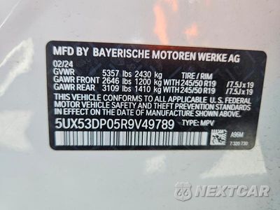 Zdjęcie 12 z 12 samochodu: 2024 BMW X3 XDRIVE30I VIN:5UX53DP05R9V49789 - miniatura