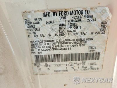 Zdjęcie 12 z 12 samochodu: 2009 FORD ESCAPE XLT VIN:1FMCU03G99KA58311 - miniatura