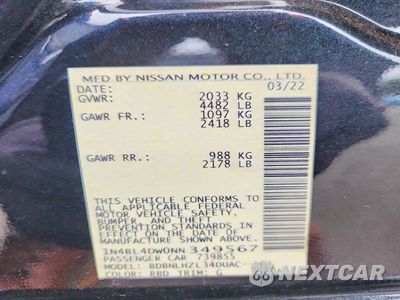 Zdjęcie 13 z 13 samochodu: 2022 NISSAN ALTIMA SV VIN:1N4BL4DW0NN349567 - miniatura