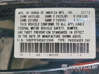 Zdjęcie 12 z 12 samochodu: 2012 HONDA ACCORD EXL VIN:1HGCP2F8XCA210946 - miniatura