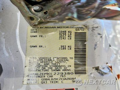 Zdjęcie 13 z 13 samochodu: 2012 NISSAN ALTIMA 2.5 S VIN:1N4AL2EP9CC229380 - miniatura