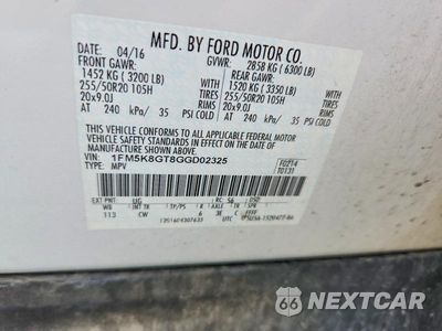 Zdjęcie 12 z 12 samochodu: 2016 FORD EXPLORER SPORT VIN:1FM5K8GT8GGD02325 - miniatura
