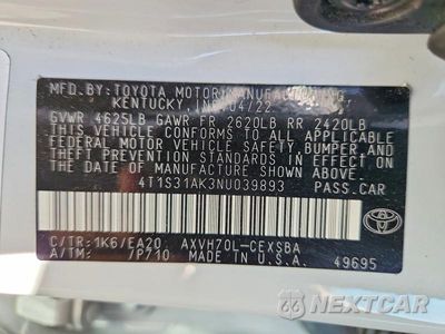 Zdjęcie 12 z 12 samochodu: 2022 TOYOTA CAMRY HYBRID SE VIN:4T1S31AK3NU039893 - miniatura