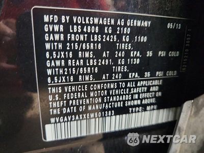 Zdjęcie 14 z 14 samochodu: 2014 VOLKSWAGEN TIGUAN S VIN:WVGAV3AXXEW501383 - miniatura