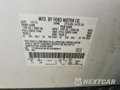 Zdjęcie 13 z 13 samochodu: 2014 FORD EXPLORER XLT VIN:1FM5K8D81EGA98951 - miniatura
