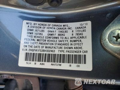Zdjęcie 12 z 12 samochodu: 2011 HONDA CIVIC LX VIN:2HGFA1F53BH302463 - miniatura