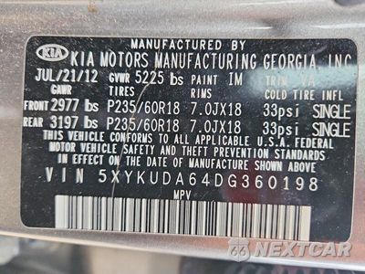 Zdjęcie 13 z 13 samochodu: 2013 KIA SORENTO EX VIN:5XYKUDA64DG360198 - miniatura