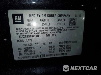 Zdjęcie 12 z 12 samochodu: 2015 CHEVROLET TRAX 1LT VIN:KL7CJRSB6FB128458 - miniatura